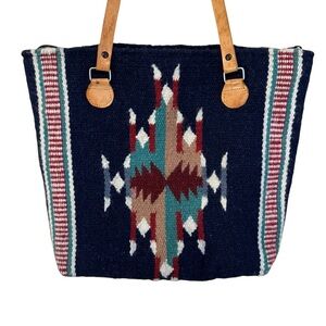 El Paso Saddle Blanket Co Blue Wool Southwestern Tote Bag
